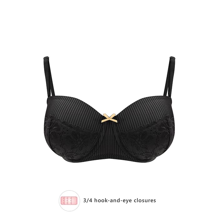 

Clovia Padded Underwired Demi Cup Multiway Strapless Bra in Black with Balconette Style - BR1679A13