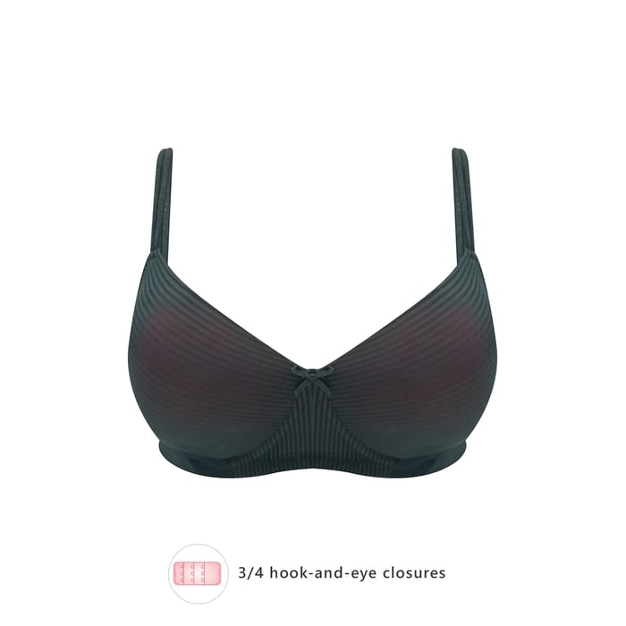 

Clovia Padded Non-Wired Full Cup Self-Striped T-shirt Bra in Black - BR1737I13