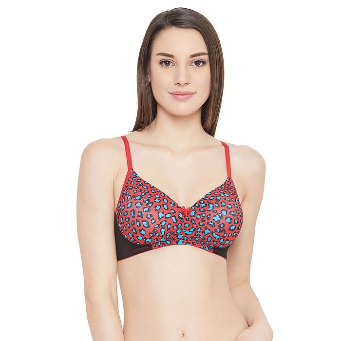 

Clovia Padded Non-Wired Animal Print T-Shirt Bra in Red - BR1737M04