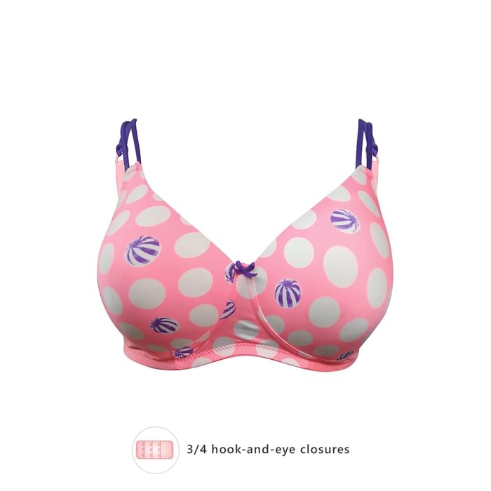 

Clovia Padded Non-Wired Full Cup Polka Print T-shirt Bra in Baby Pink - BR1737U22, Light pink