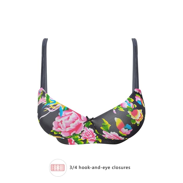 

Clovia Padded Non-Wired Full Cup Floral Print T-shirt Bra in Black - BR1737Y13