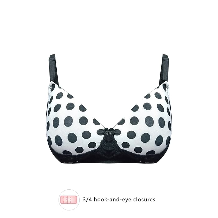 

Clovia Lightly Padded Non-Wired Full Cup Polka Print Multiway Bra in White - Lace - BR1747K13, Black