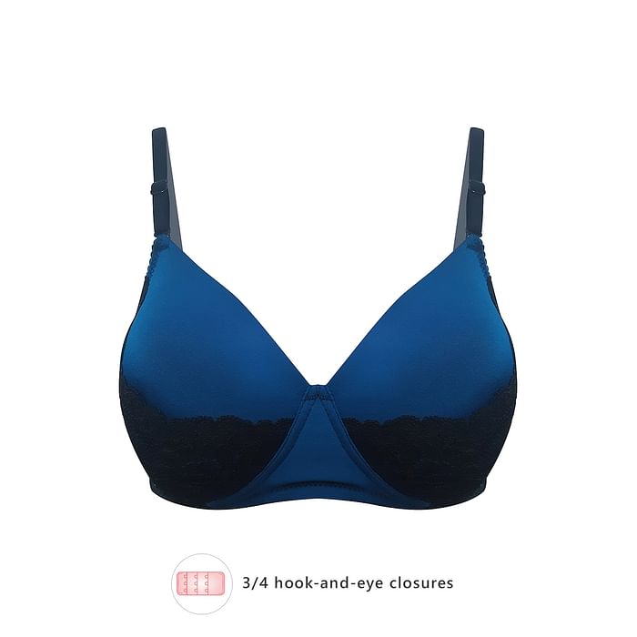 

Clovia Padded Non-Wired Full Coverage Bridal Bra in Dark Blue - Lace - BR1766A08, Navy