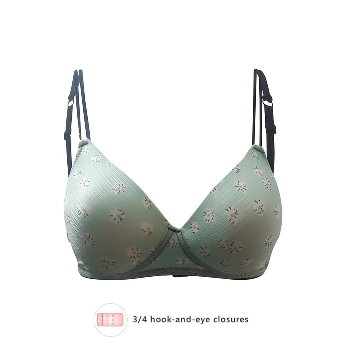 

Clovia Lightly Padded Non-Wired Floral Print T-Shirt Bra in Light Green With Matching PN5101U11 - BR1789R11