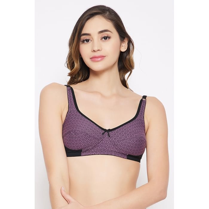 

Clovia Non-Padded Non-Wired Full Cup Geometric Print Bra in Lilac - Cotton - BR1797A12, Lavender