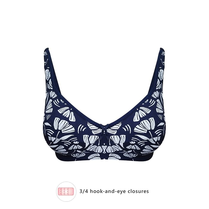 Clovia - Clovia Non-Padded Non-Wired Full Cup Floral Print Bra in Navy – BR1797G08