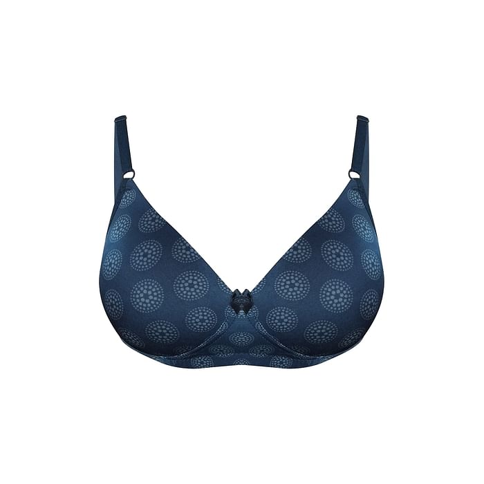 

Clovia Padded Non-Wired Full Cup Printed T-shirt Bra in Dark Blue - BR1804Q08, Navy