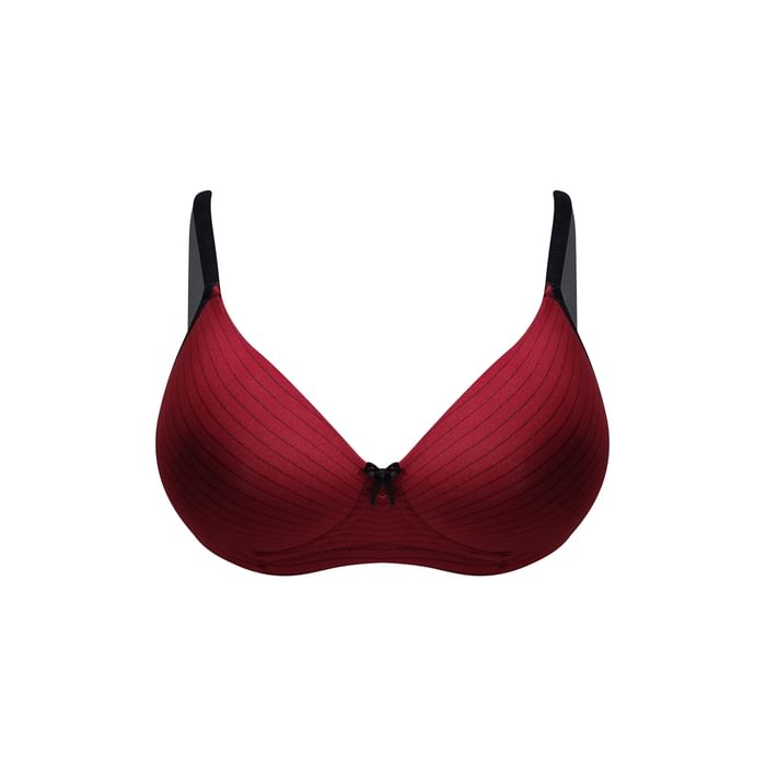

Clovia Padded Non-Wired Full Cup Striped T-shirt Bra in Maroon - BR1804Z04, Red