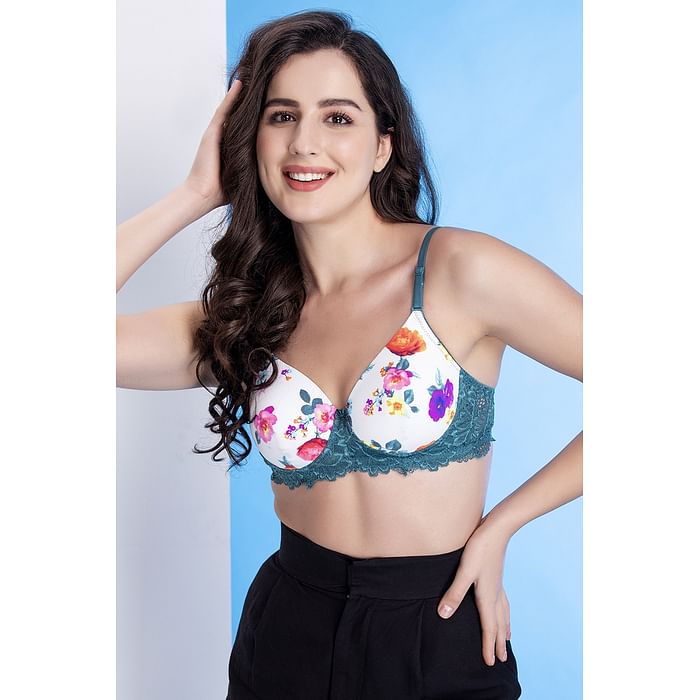 

Clovia Padded Non-Wired Full Cup Floral Print Multiway T-shirt Bra in White - BR1806I18