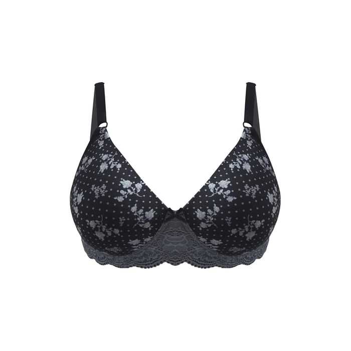

Clovia Padded Non-Wired Full Cup Printed T-shirt Bra in Black - Lace - BR1806R05, Dark grey