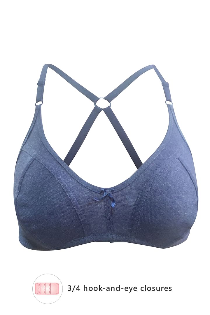 Buy Non-Padded Non-Wired Full Coverage Racerback Bra In Blue - Cotton Rich  Online India, Best Prices, COD - Clovia - BR1817M08