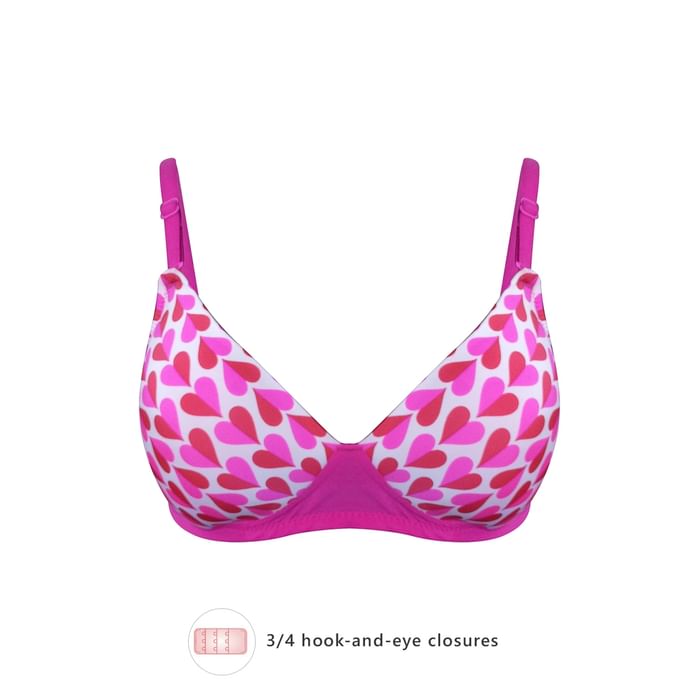 

Clovia Padded Non-Wired Heart Print Full Coverage T-Shirt Bra in Pink - BR1866E14
