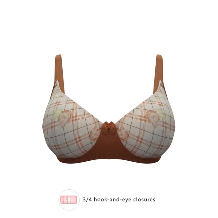 

Clovia Padded Non-Wired Printed Full Coverage T-Shirt Bra in Brown - BR1866E24, Nude-colour
