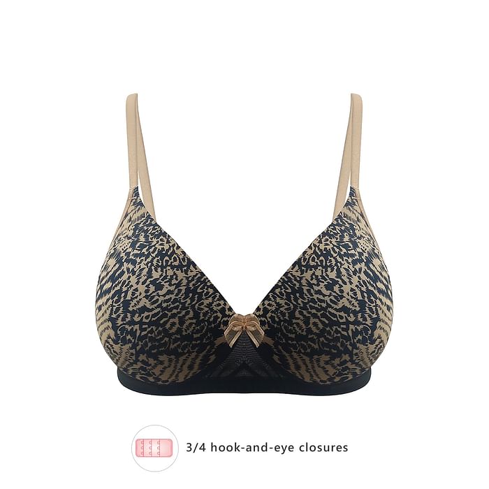 

Clovia Padded Non-Wired Full Coverage Animal Print T-Shirt Bra in Black - Powernet - BR1866J13