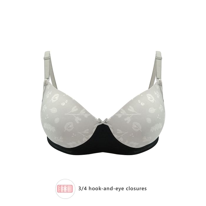 

Clovia Padded Non-Wired Floral Print Full Coverage Multiway T-Shirt Bra in Grey - BR1866V05, Dark grey