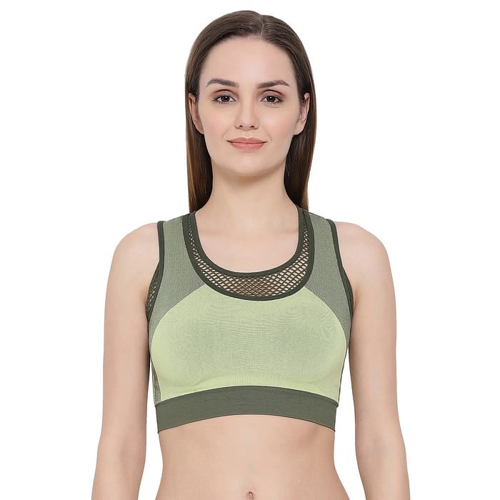 

Clovia Padded Activewear Gym/Sports Racerback Bra - BR1869P17, Dark green