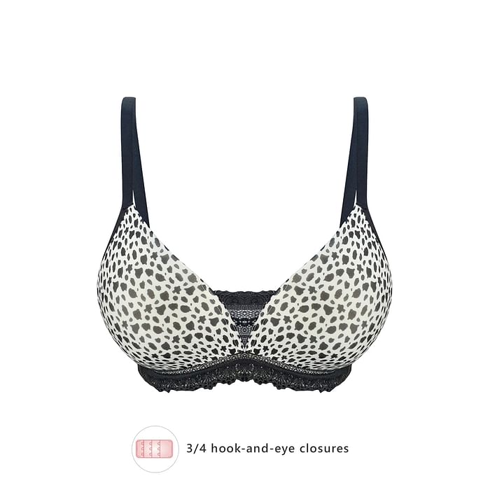 

Clovia Padded Non-Wired Demi Cup Animal Print T-shirt Bra in White- Lace - BR1955P18