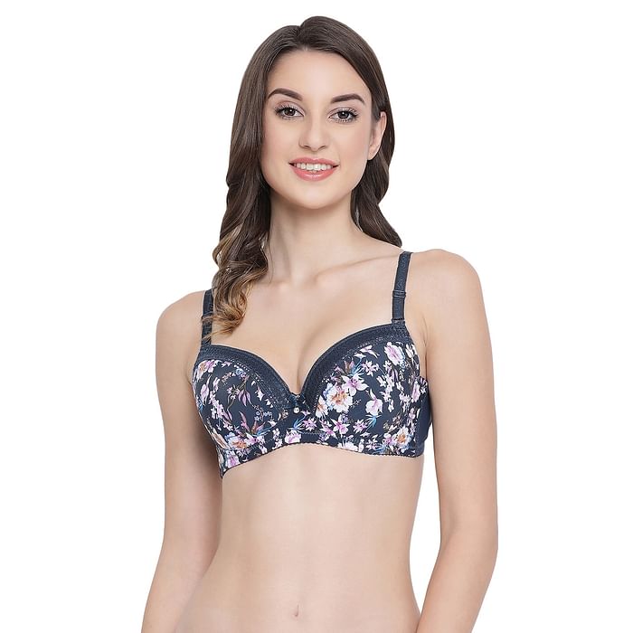 

Clovia Level 1 Push-up Underwired Demi Cup Floral Print Multiway Bra in Navy - BR1984C08