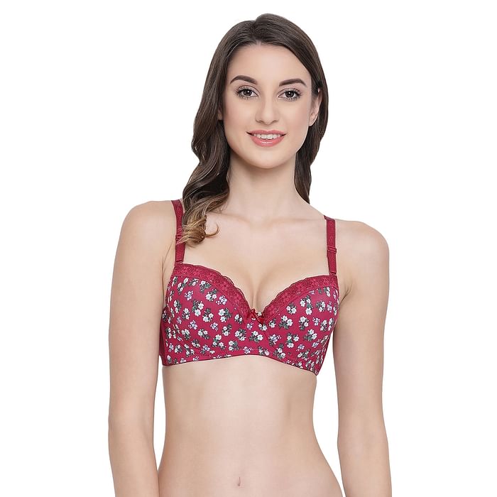 

Clovia Level 1 Push-up Underwired Demi Cup Floral Print Multiway Bra in Maroon - BR1984M09