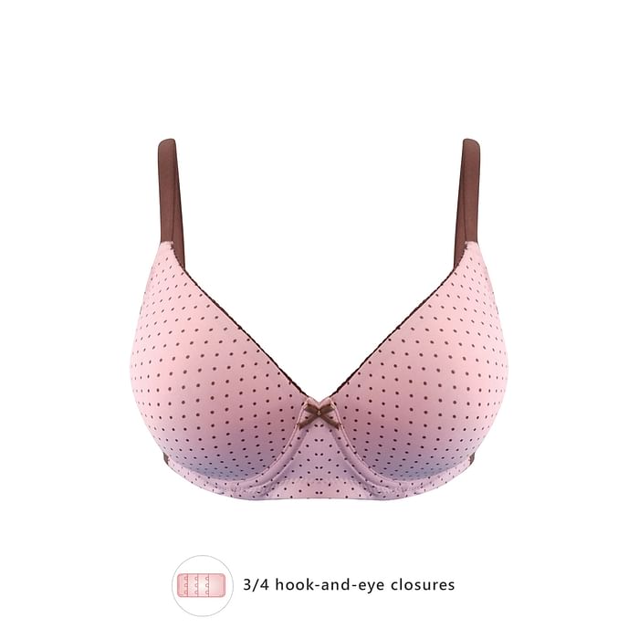 

Clovia Padded Underwired Full Cup Polka Print T-shirt Bra in Baby Pink - BR2006M22, Light pink