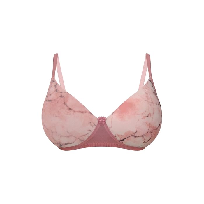 

Clovia Level 1 Push-Up Padded Non-Wired Demi Cup Printed T-shirt Bra in Baby Pink - BR2023F22