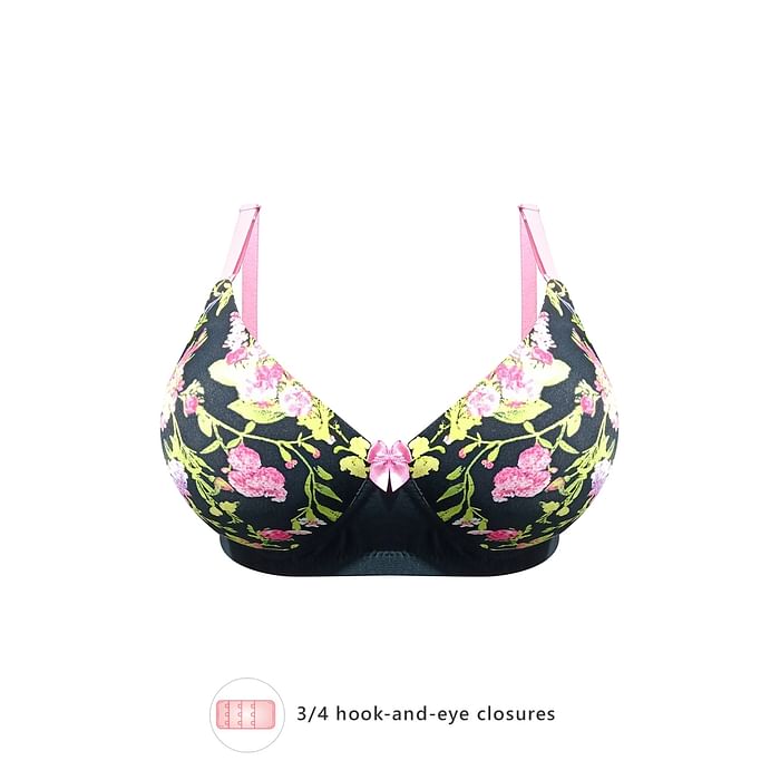 

Clovia Level 1 Push-Up Non-Wired Demi Cup Floral Print Multiway T-shirt Bra in Black - BR2023L13