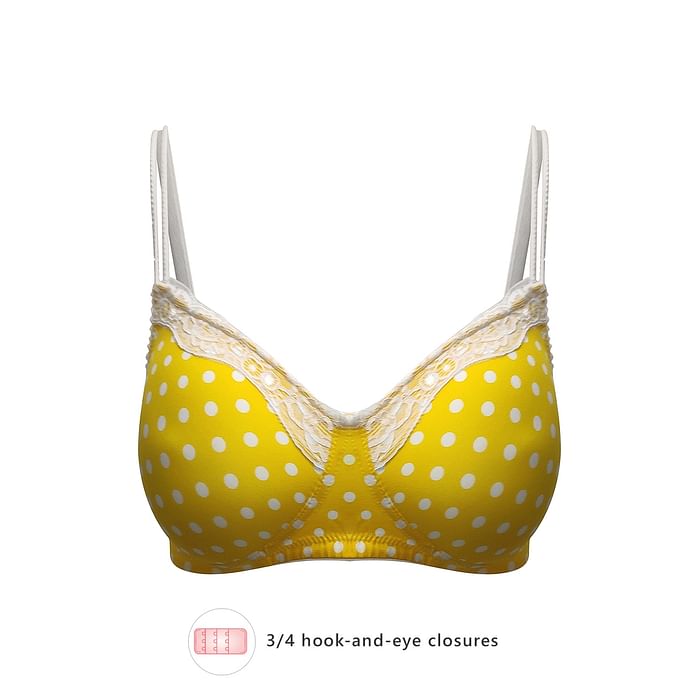 

Clovia Padded Non-Wired Polka Print T-Shirt Bra in Light Yellow - Lace - BR2041P02