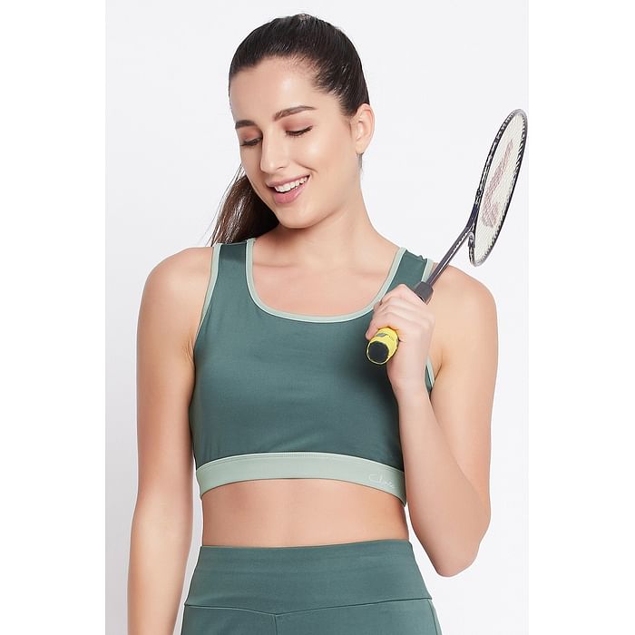 

Clovia Medium Impact Padded Sports Bra with Removable Cups in Jade Green - BR2084P17, Dark green