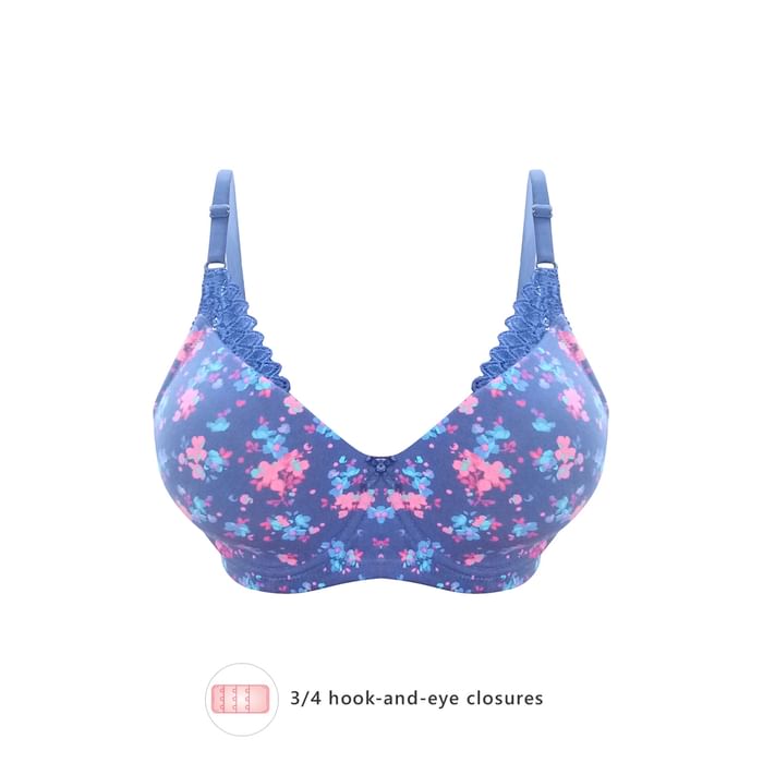 

Clovia Padded Underwired Full Coverage Floral Print T-Shirt Bra in Blue- Cotton Rich - BR2090P08, Navy