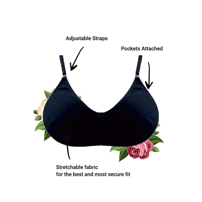 

Clovia Non-Padded Non-Wired Full Coverage Mastectomy Pocket Bra in Black - CLOVIA X CANFEM - BR2115P13