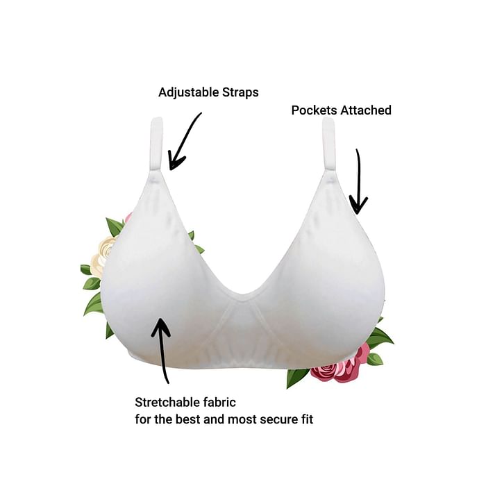 

Clovia Non-Padded Non-Wired Full Coverage Mastectomy Pocket Bra in White - CLOVIA X CANFEM - BR2115P18