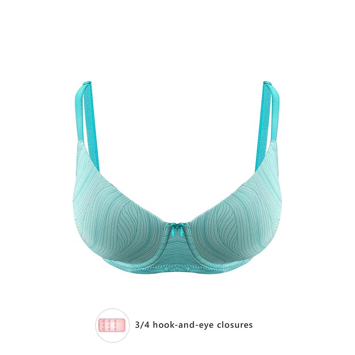 

Clovia Padded Underwired Full Cup Striped T-shirt Bra in Sky Blue - BR2135P03, Light blue