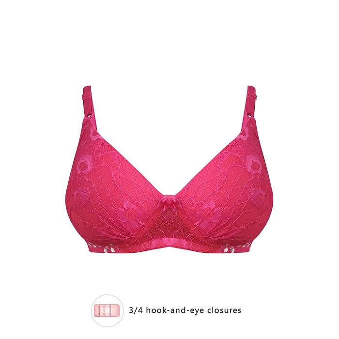 

Clovia Padded Non-Wired Full Cup T-shirt Bra in Pink - Lace - BR2140P04, Red