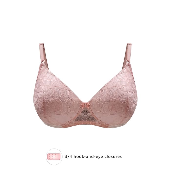 

Clovia Padded Non-Wired Full Cup T-shirt Bra in Peach Pink - Lace - BR2140P22, Light pink