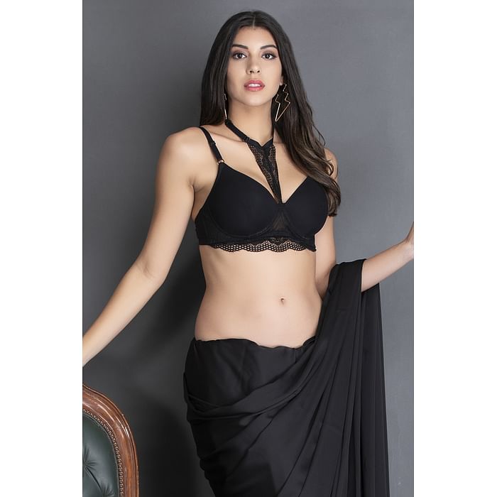 

Clovia Padded Underwired Full Cup Bralette in Black - Lace - BR2163P13