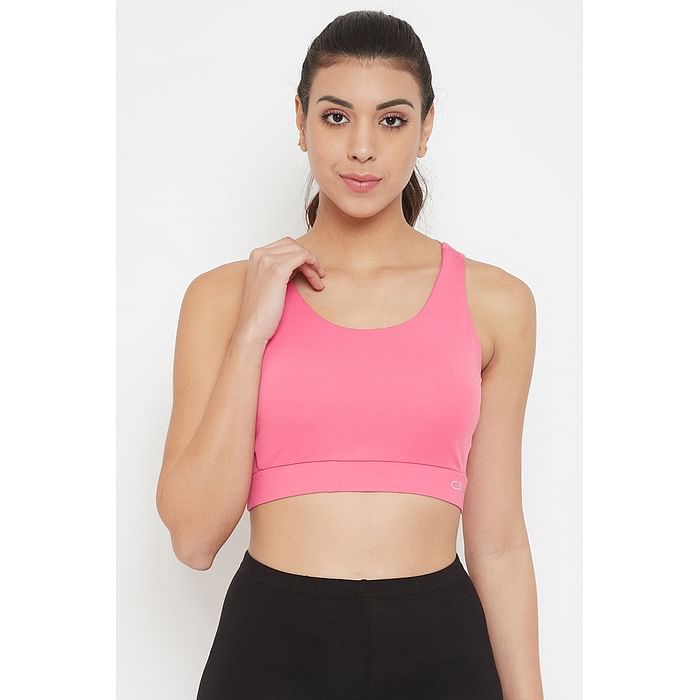 

Clovia Medium Impact Padded Racerback Sports Bra in Baby Pink - BR2189P22, Light pink