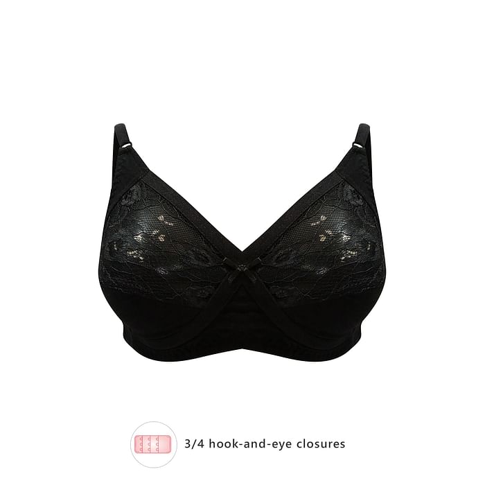 

Clovia Non-Padded Non-Wired Full Figure Bra in Black - Cotton & Lace - BR2190P13