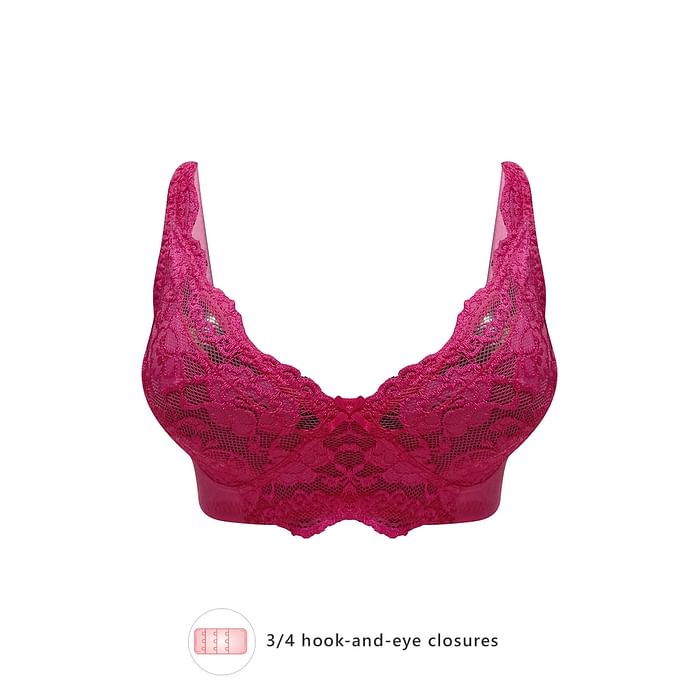 

Clovia Non-Padded Non-Wired Full Figure Bra in Magenta - Cotton & Lace - BR2191P14, Pink