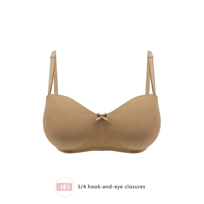 

Clovia Padded Non-Wired Demi Cup Strapless Balconette Bra in Nude Colour - Cotton - BR2217P24