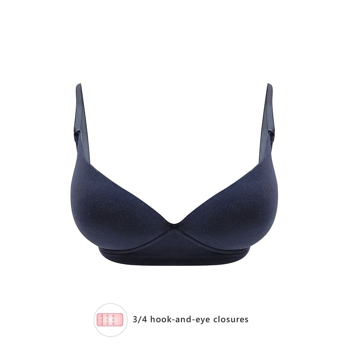 

Clovia Padded Non Wired Demi Cup T-shirt Bra in Navy with Plunge Neckline - BR2235P08