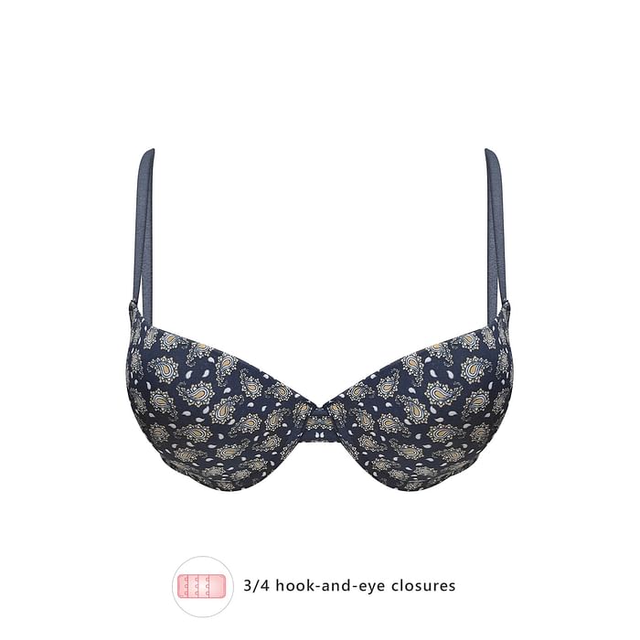 Clovia - Clovia Level 1 Push Up Underwired Demi Cup Paisely Print T-shirt Bra in Navy – BR2238R08