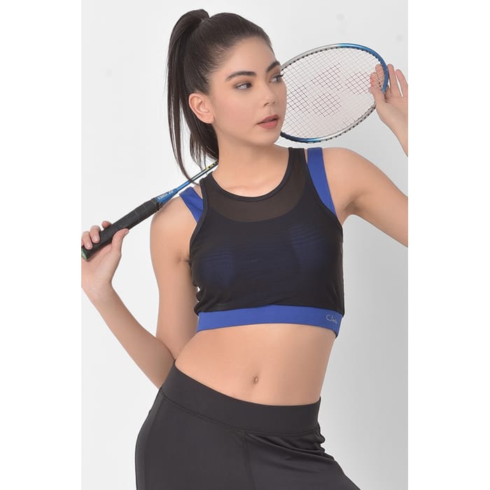 

Clovia Medium Impact Padded Sports Bra with Removable Cups in Black - BR2264P08, Navy