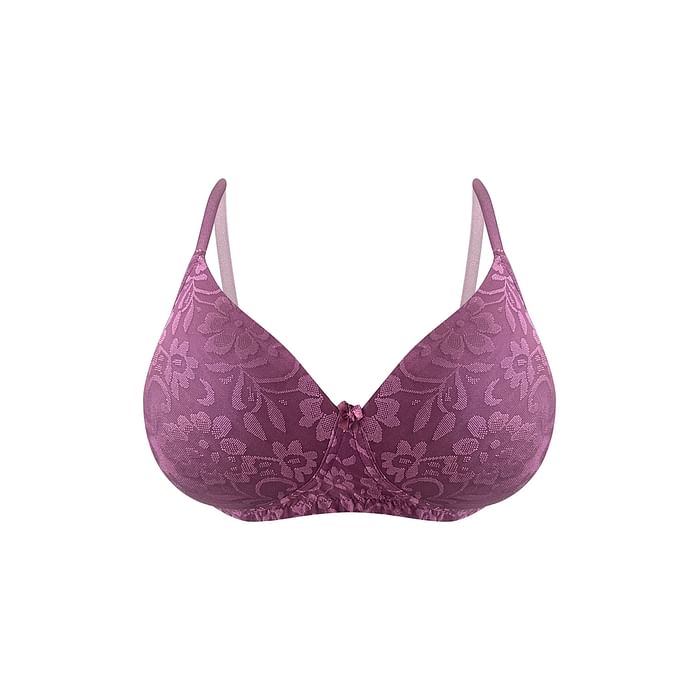 

Clovia Padded Non-Wired Full Cup Self-Patterned Bra in Wine Colour - Lace - BR2512A15