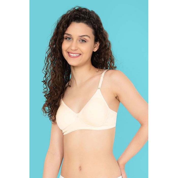 

Clovia Non-Padded Non-Wired Full Cup T-shirt Bra in Cream Colour - Cotton - BR3000P24, Nude-colour