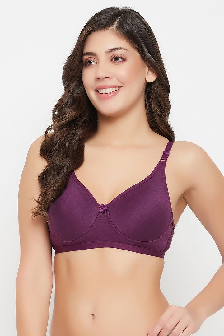 Non-Padded Non-Wired Spacer Cup Easy-On Front Open Full Figure Bra in Wine  Colour - Cotton Rich