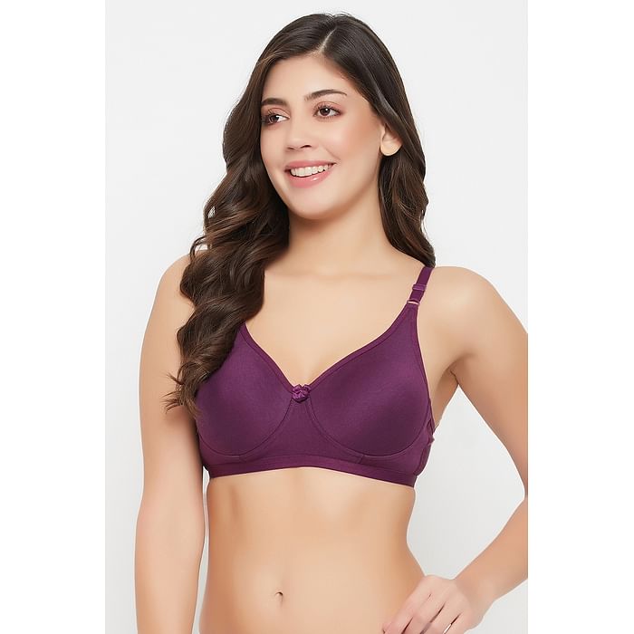 

Clovia Non-Padded Non-Wired Full Coverage Spacer Cup T-shirt Bra in Wine Colour - Cotton Rich - BR4010P15, Purple