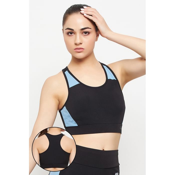 

Clovia Medium Impact Padded Racerback Sports Bra in Black - BRS047P13