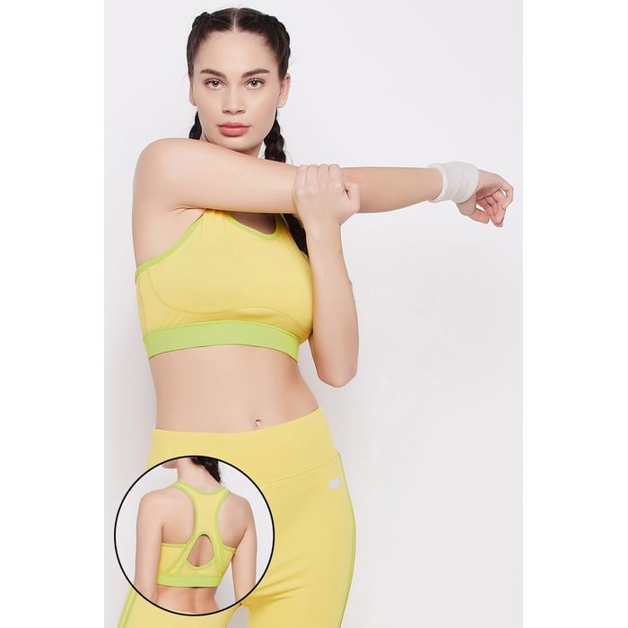 

Clovia Medium Impact Padded Racerback Sports Bra in Lemon Yellow - BRS058P02, Light yellow