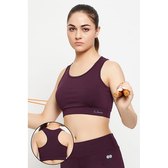 

Clovia Medium Impact Padded Racerback Sports Bra in Purple - BRS520P15