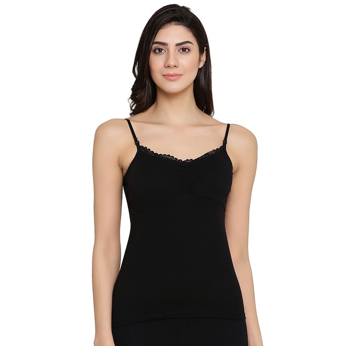 

Clovia Cami Top in Black - Cotton - CM0028P13